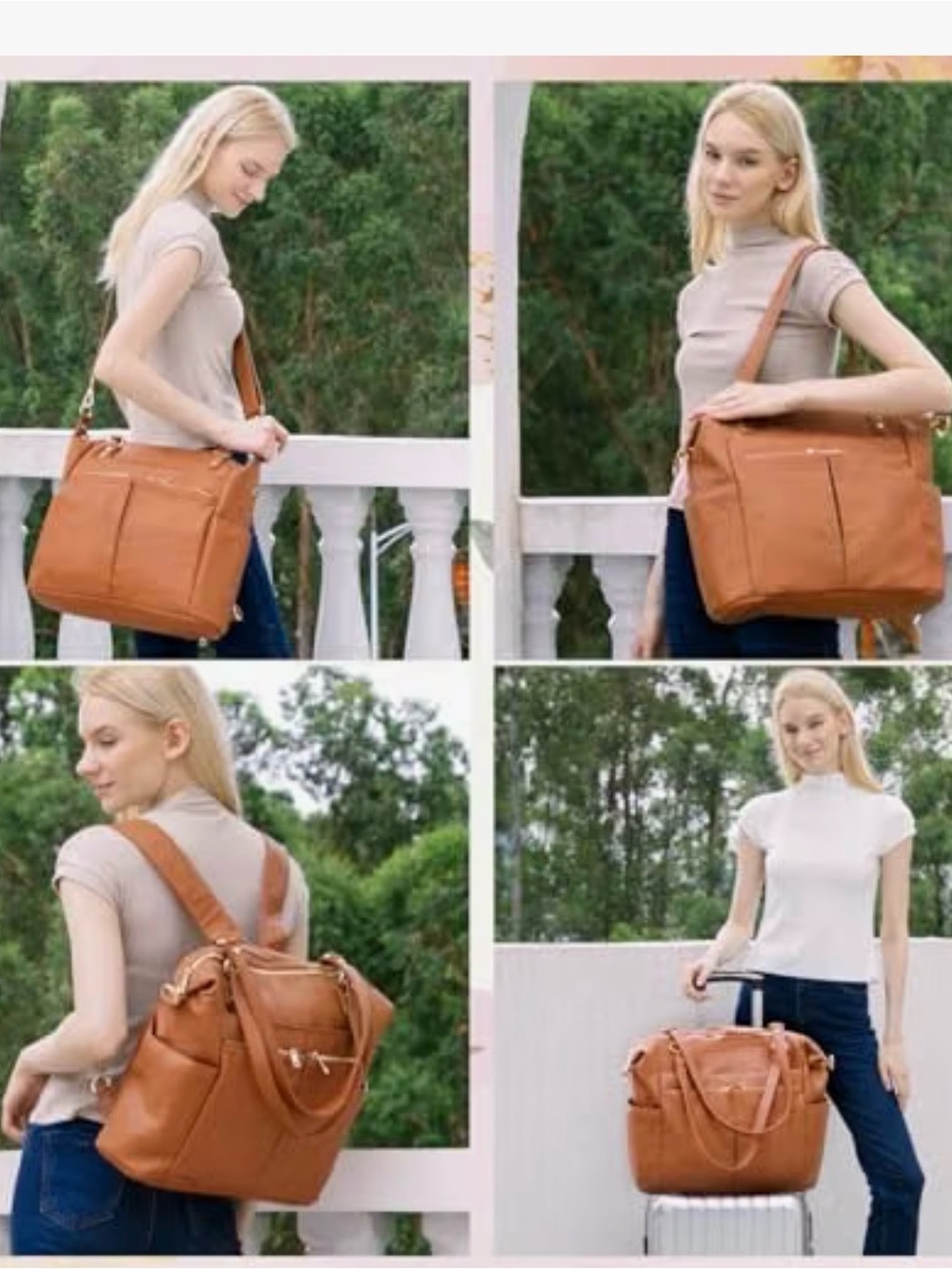 Convertible Tan Travel Tote Backpack for Women